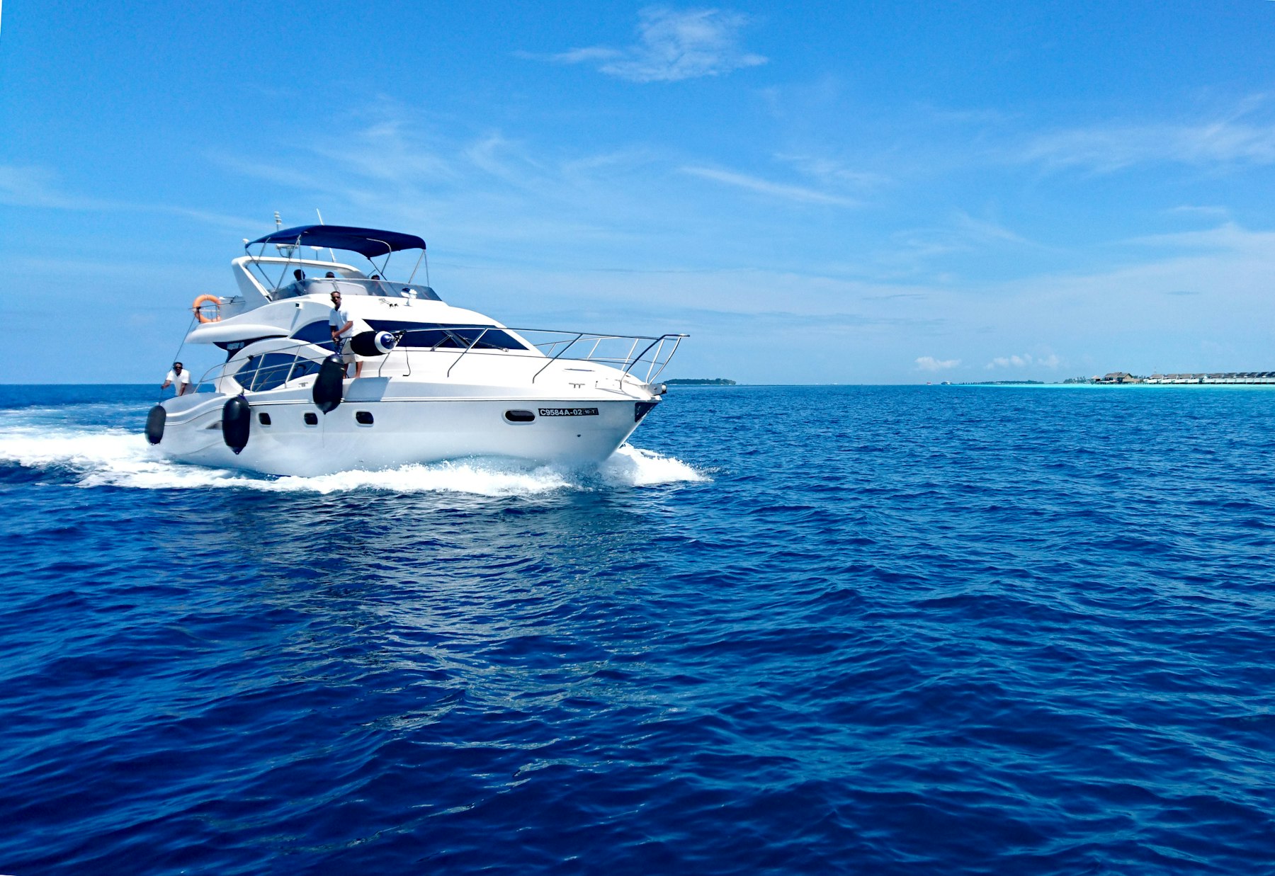 Motor yacht cruising blue water